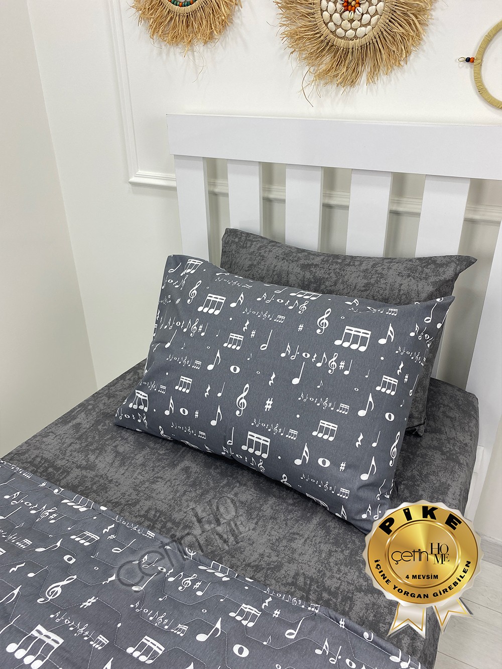 Çetinhome Tek Kişilik Çarşafı Lastikli Kapitone Pike Takımı 4 Mevsim Nota