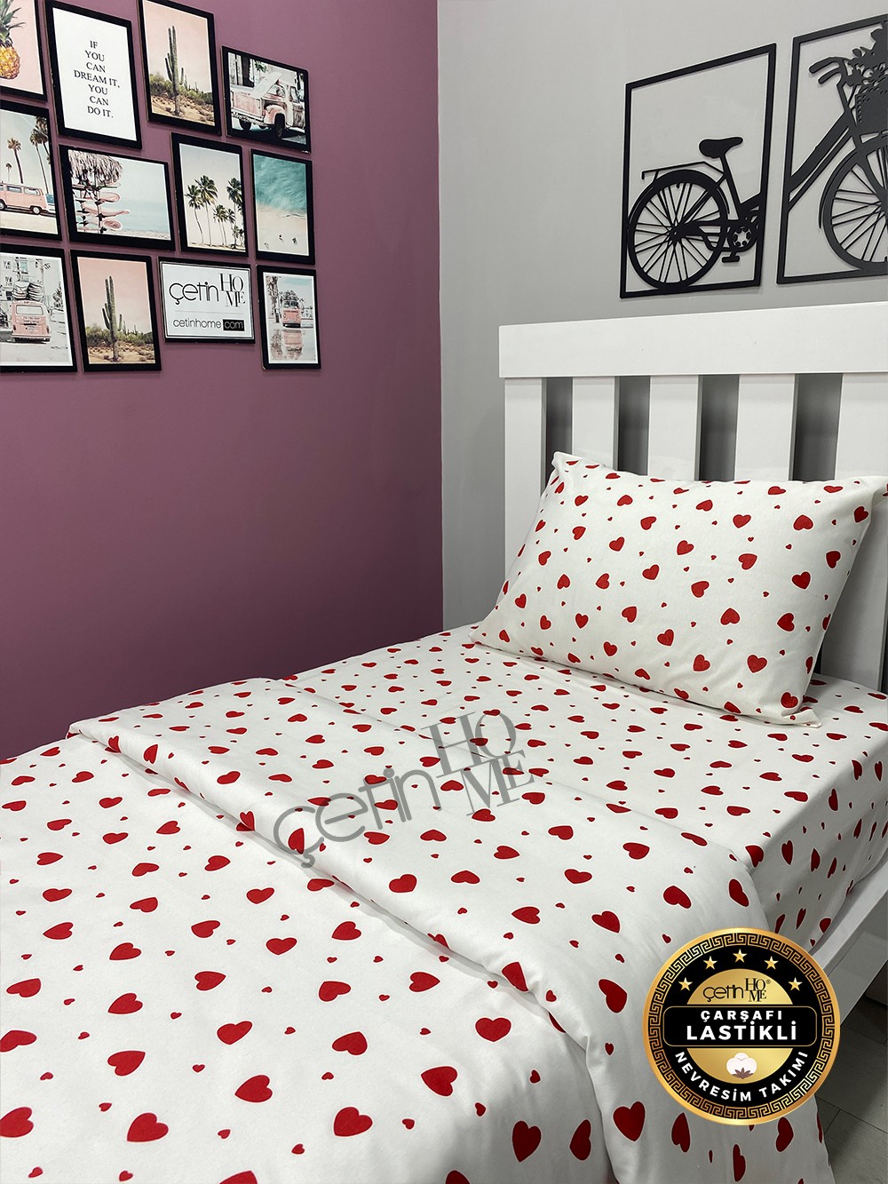 Ranforce Duvet Cover Set – Twin Size Bedding with Fitted Sheet – 'Kalp' by Çetinhome