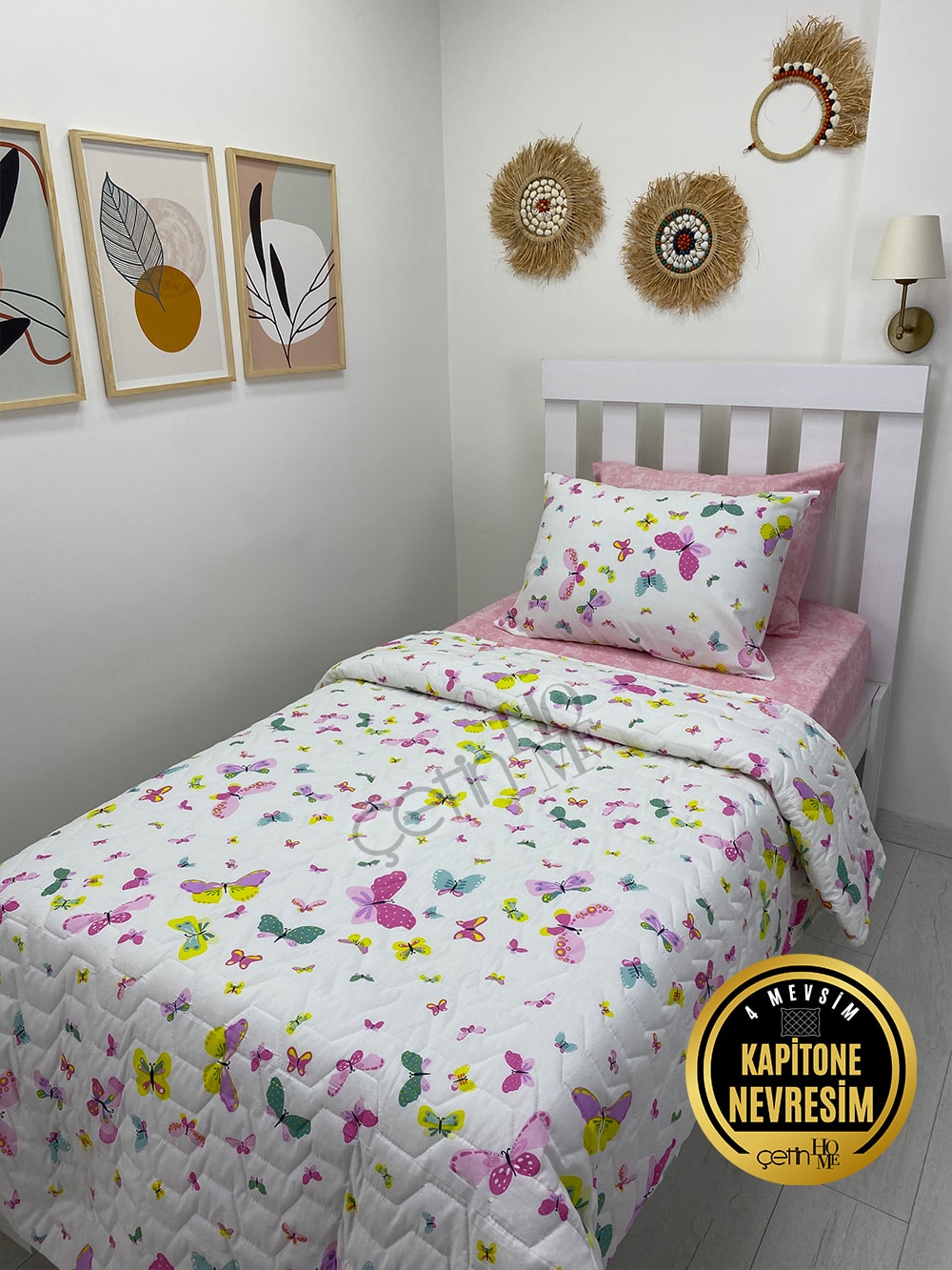 Çetinhome Tek Kişilik Çarşafı Lastikli Kapitone Pike Takımı 4 Mevsim Masal
