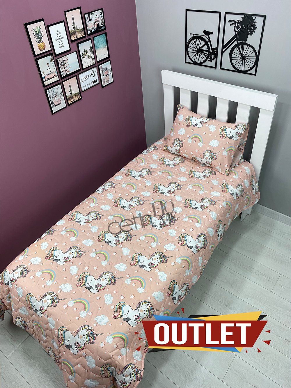 Outlet Tek Kişilik Kapitone Pike Seti 4 Mevsim Unicorn