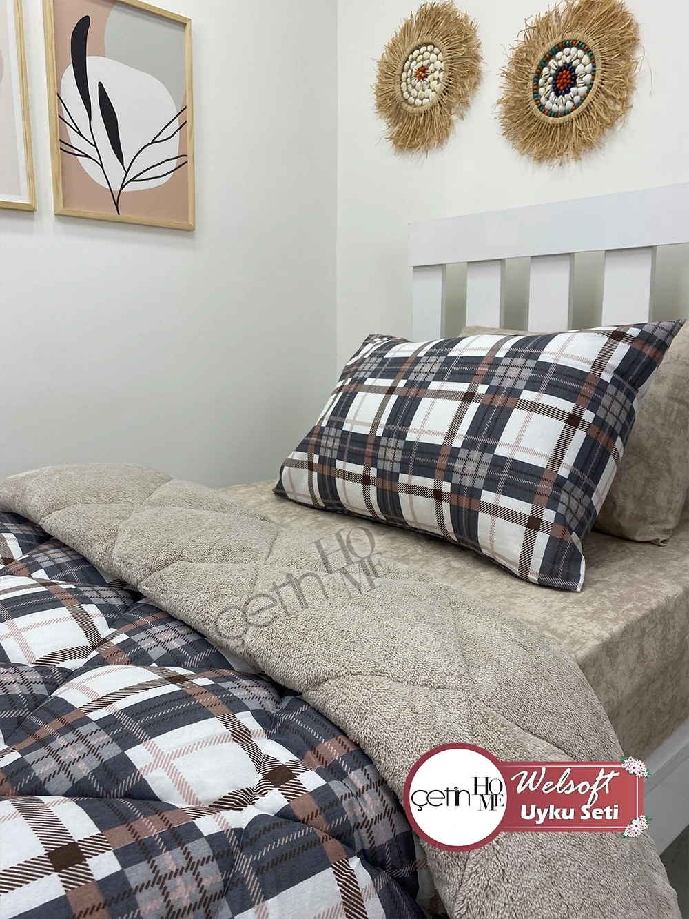 Çetinhome Tek Kişilik Çarşafı Lastikli Desenli Welsoft Yorgan Taşra