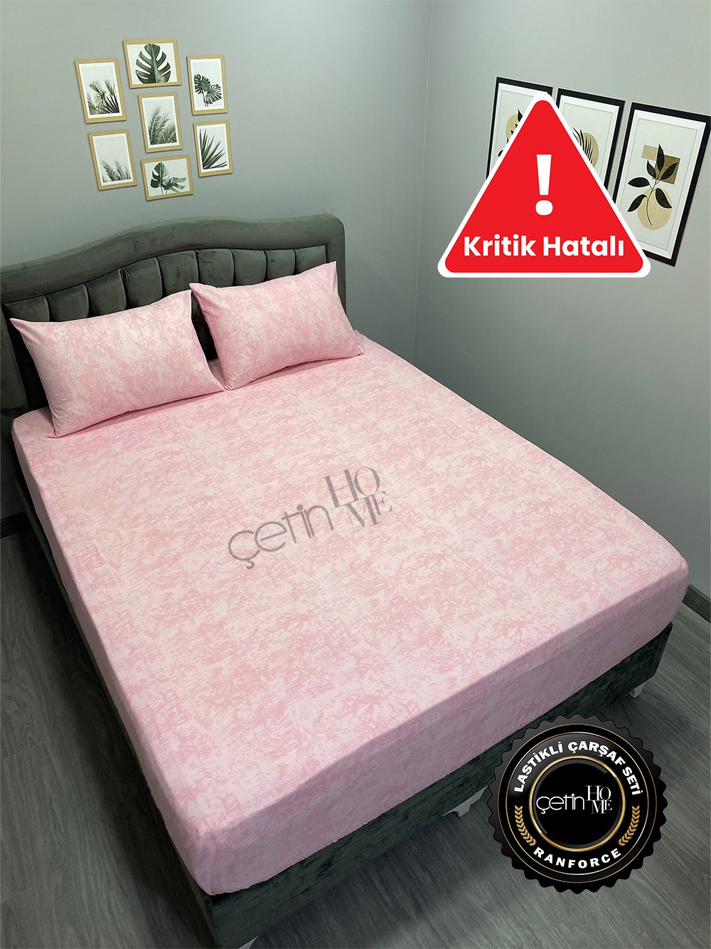 Kritik Hatalı Kumaş Lastikli Çarşaf Seti Çift Kişilik Gölge Pudra