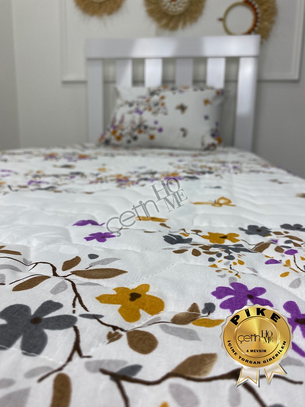 Çetinhome Tek Kişilik Kapitone Pike Seti 4 Mevsim Bahar Fuşya