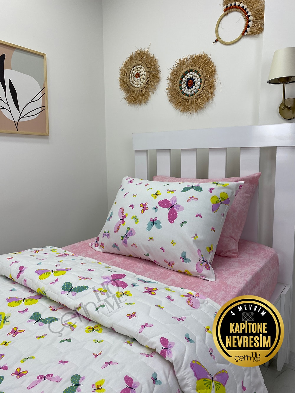 Çetinhome Tek Kişilik Çarşafı Lastikli Kapitone Pike Takımı 4 Mevsim Masal
