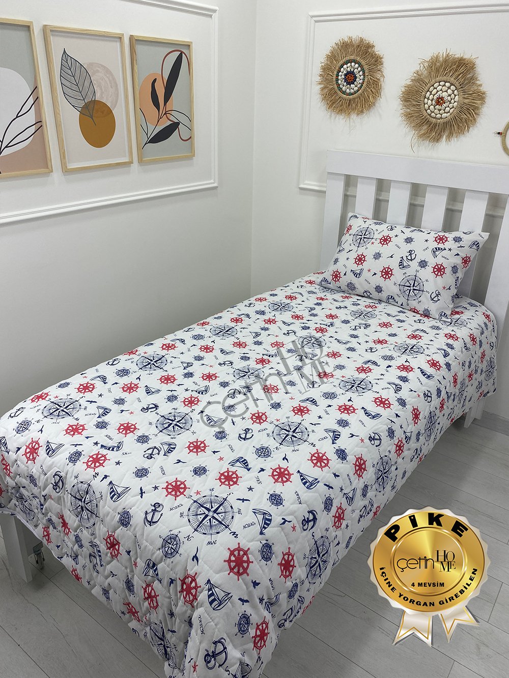 Çetinhome Tek Kişilik Kapitone Pike Seti 4 Mevsim Denizci