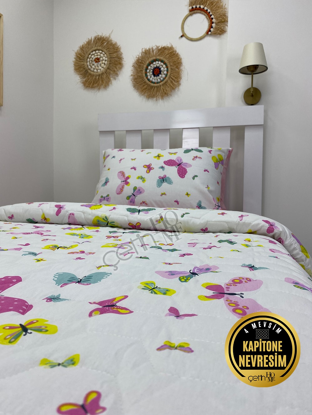 Çetinhome Tek Kişilik Çarşafı Lastikli Kapitone Pike Takımı 4 Mevsim Masal