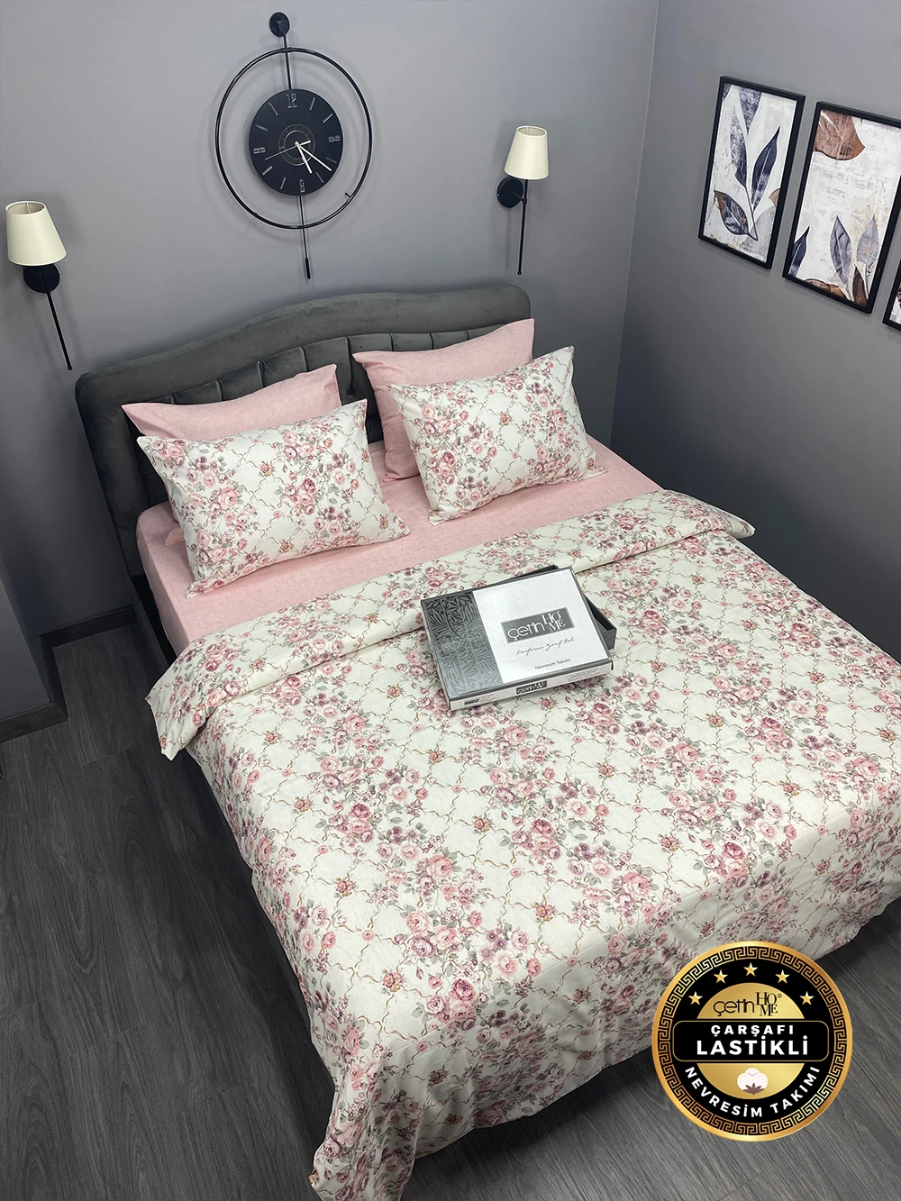 Çetinhome Çarşafı Lastikli Çift Kişilik Nevresim Takımı Güz Gülleri
