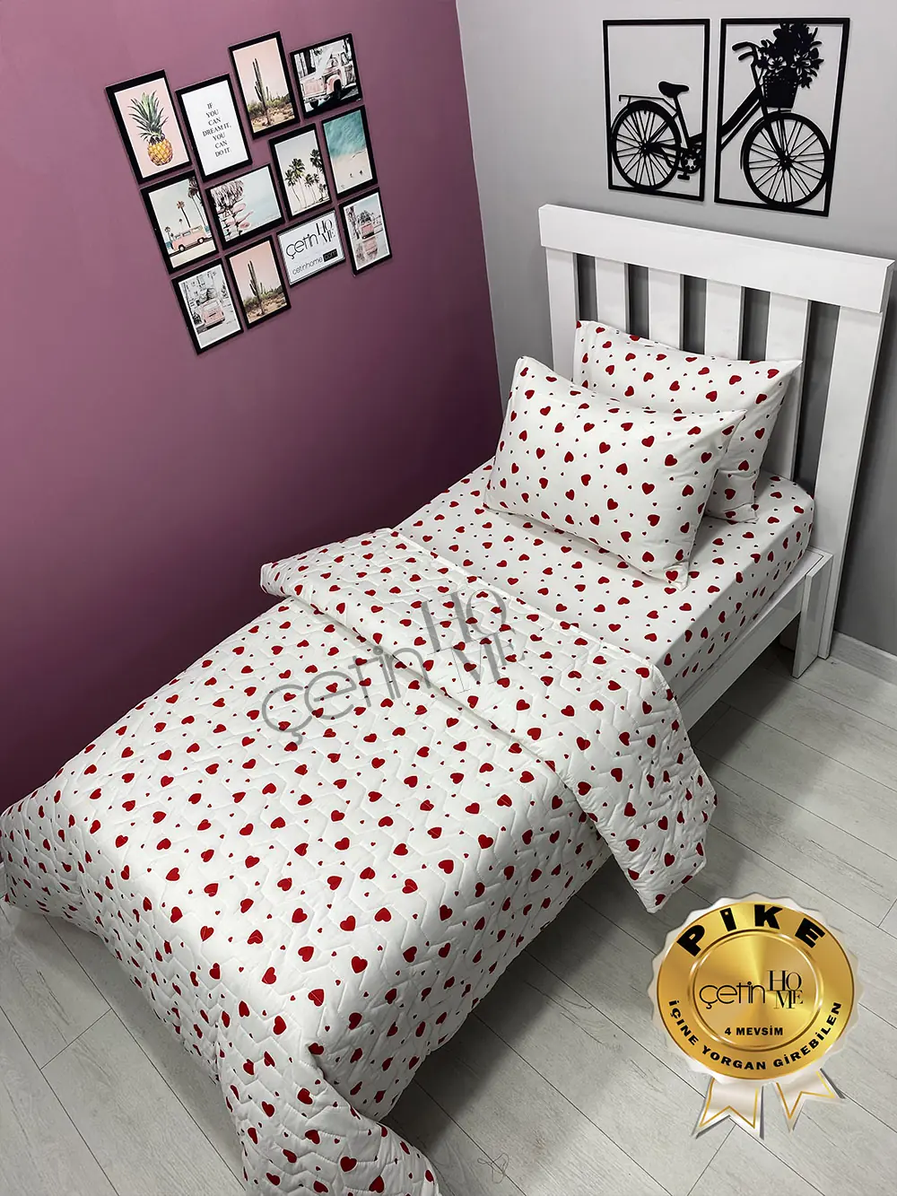 【M2731-85-62】よっぴい Çetinhome Tek Kişilik Çarşafı Lastikli Kapitone Pike Takımı 4