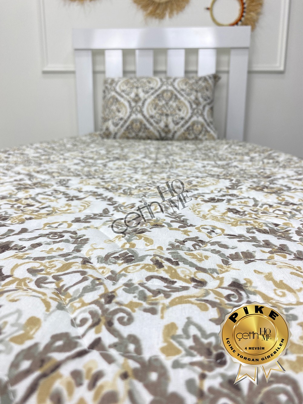 Çetinhome Tek Kişilik Kapitone Pike Seti 4 Mevsim Harem Gold