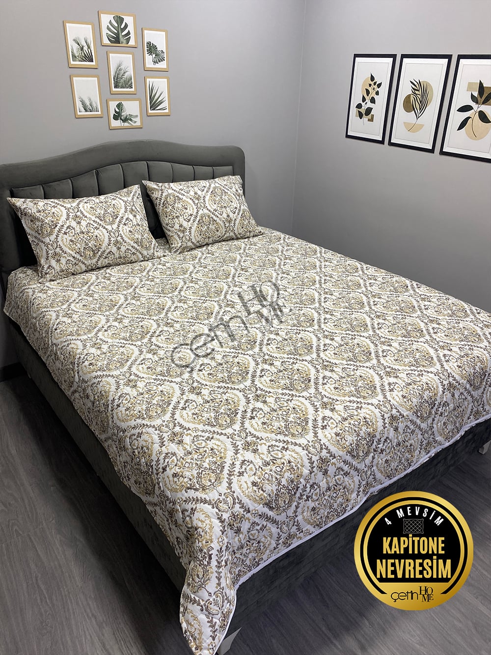 Çetinhome Çift Kişilik Kapitone Pike Seti 4 Mevsim Harem Gold