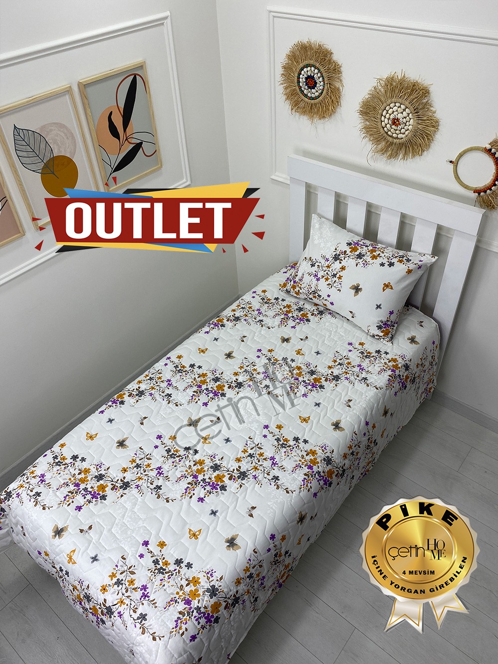 Outlet Tek Kişilik Kapitone Pike Seti 4 Mevsim Bahar Fuşya