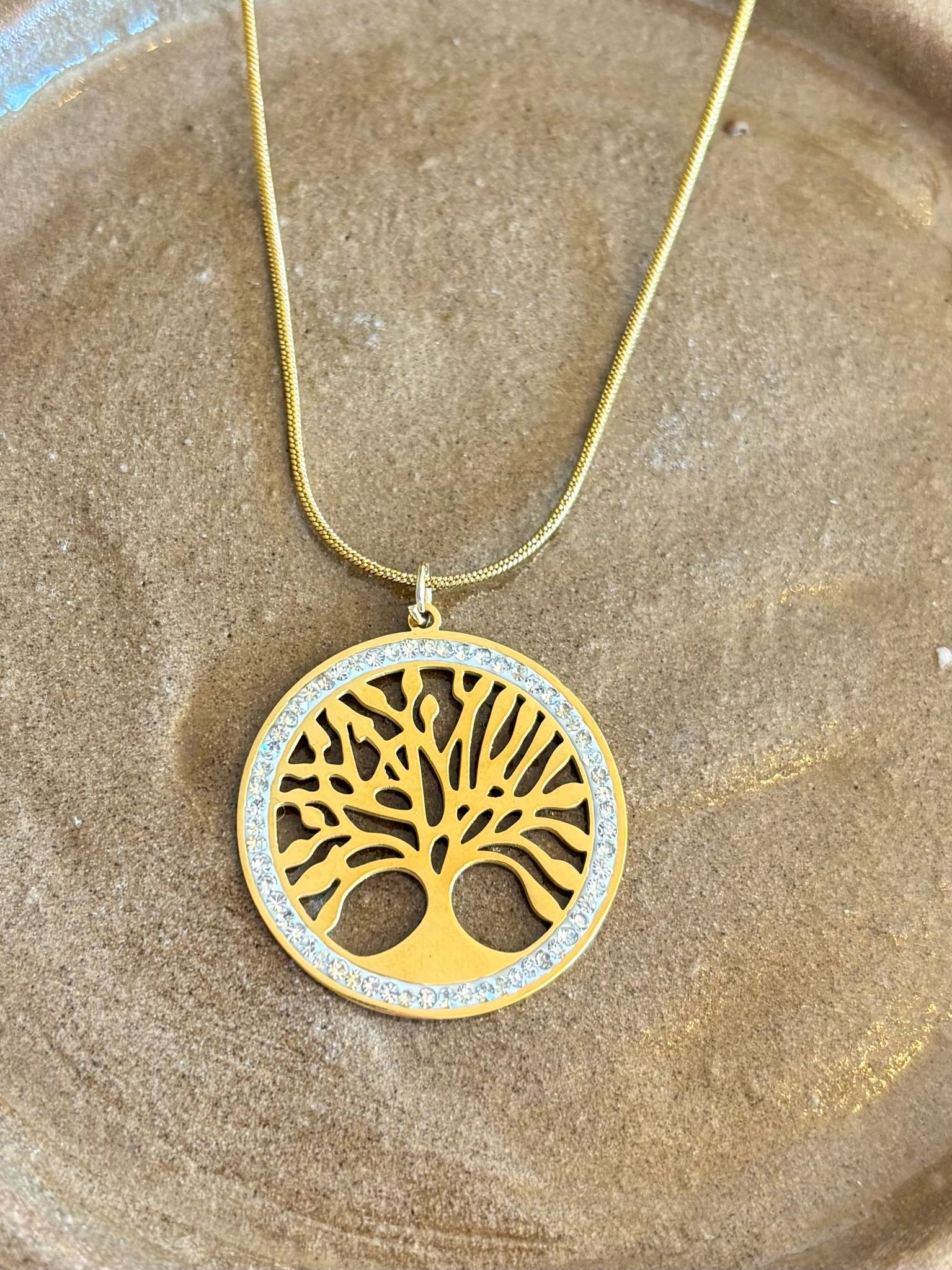 Gold Zirkon Taş Detaylı Hayat Ağacı Yaşam Ağacı Kolye Şık Kadın Kolye