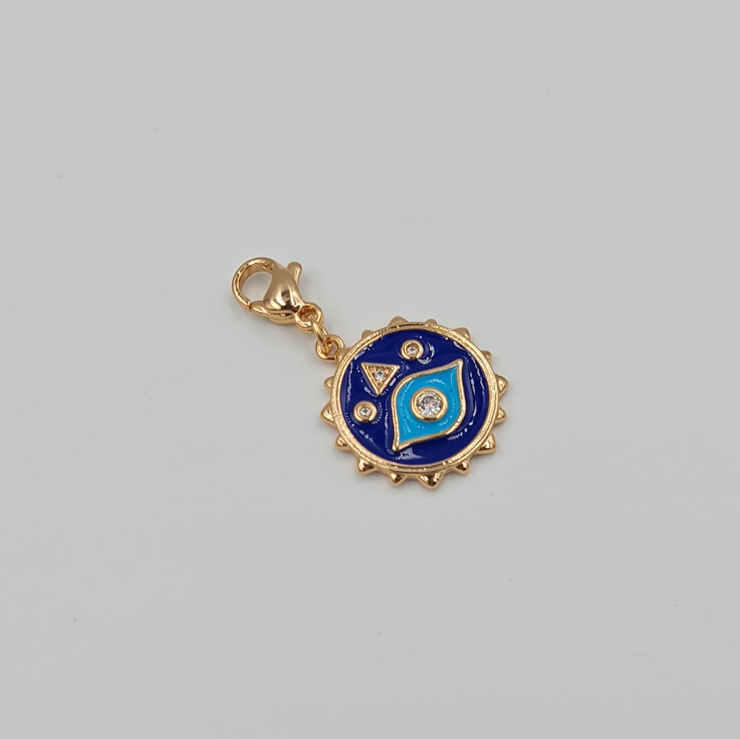 Rose Renk Göz Charm Kolye Ucu – Lacivert Mineli Sembollü, Xuping, Çok Amaçlı Kullanım (3 cm)