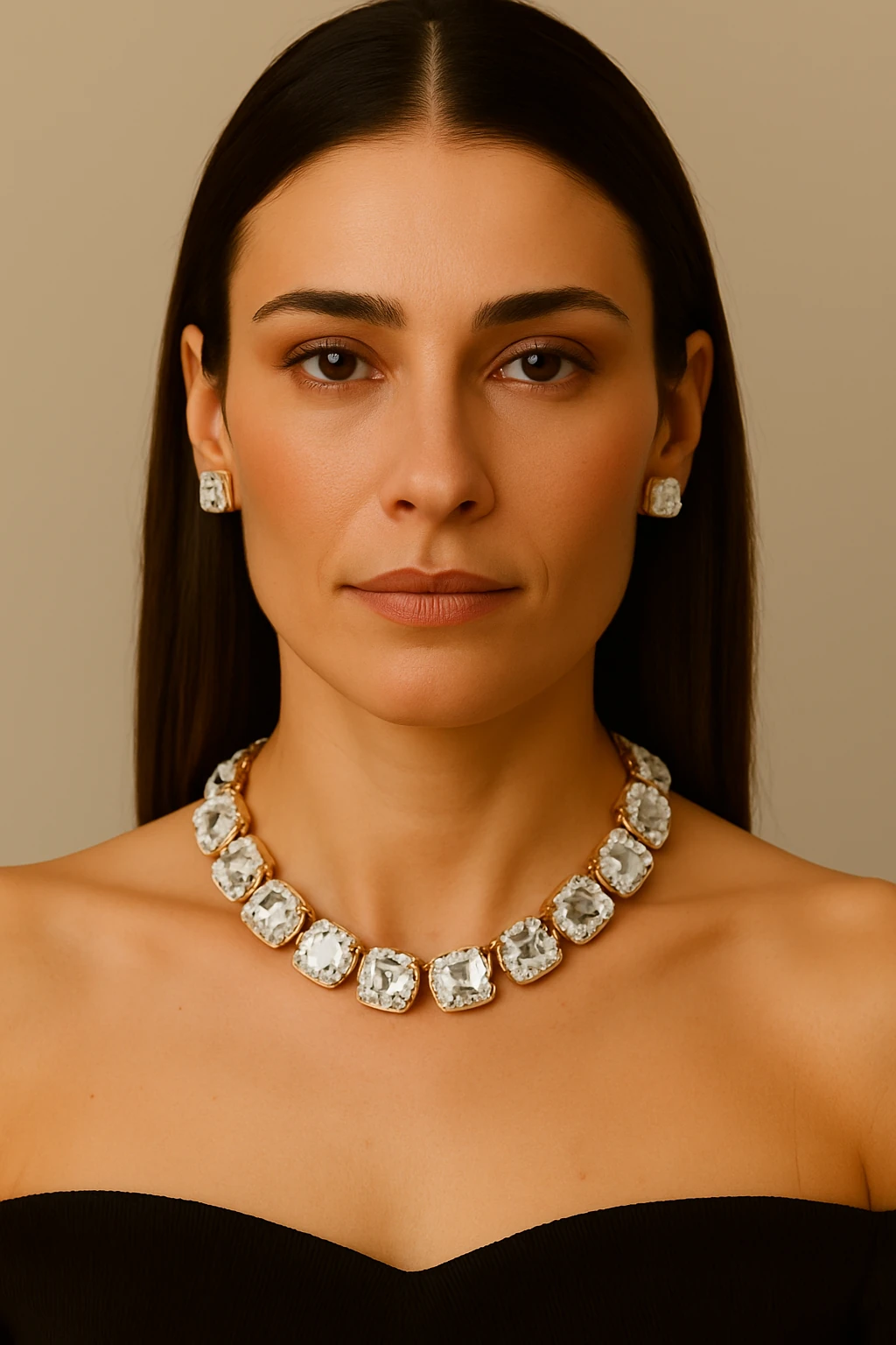 Kristal Taşlı Altın Kaplama Kolye & Küpe Seti