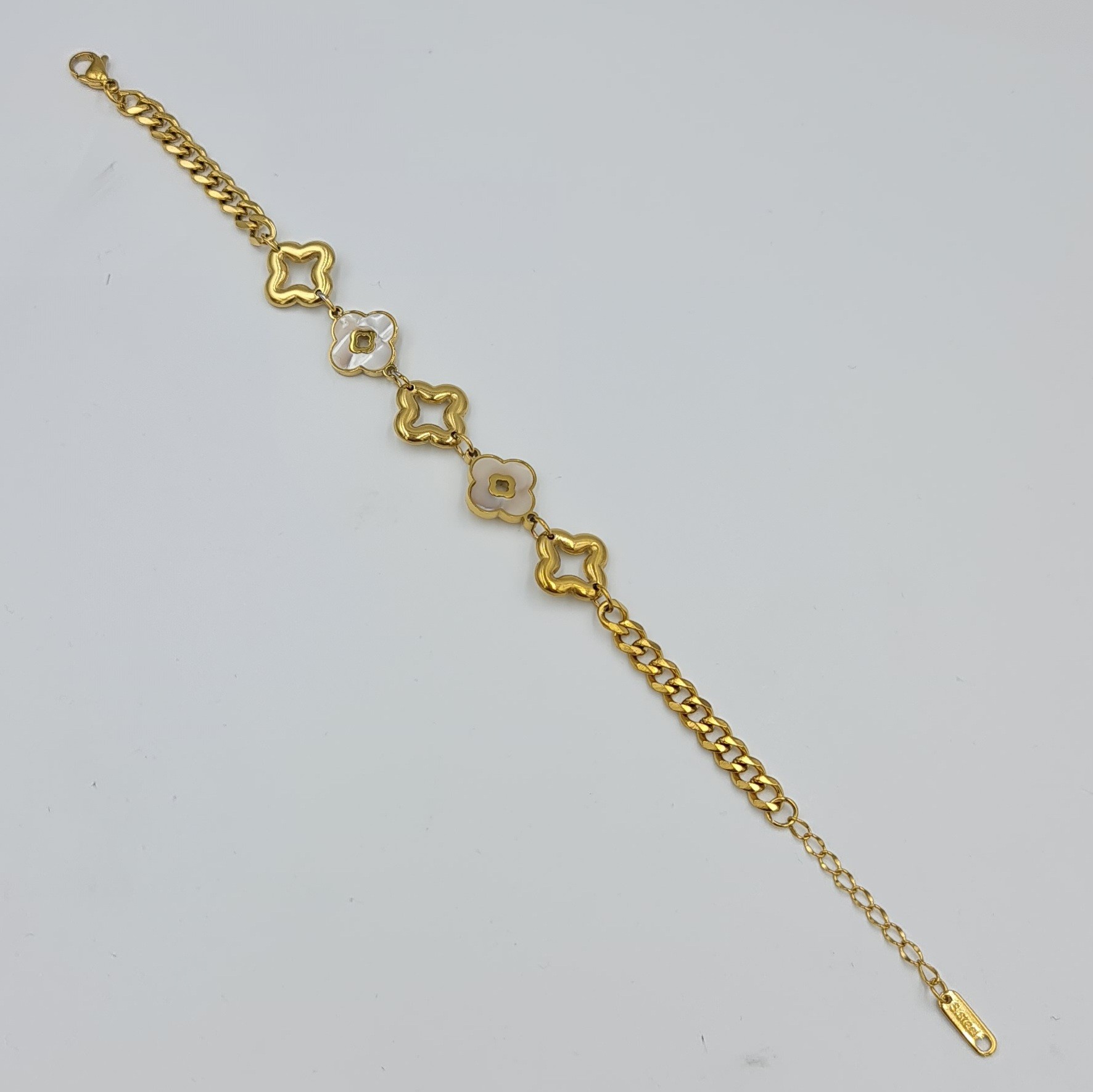 Gold Renk Çelik Çiçek Motifli Bileklik – Ayarlanabilir, 18+4,5 cm