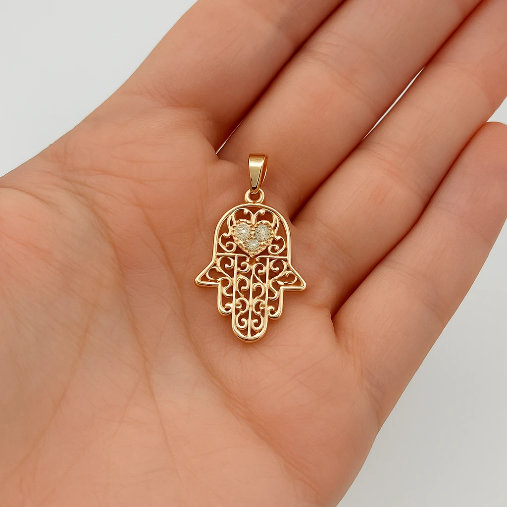 Rose Renk Xuping Fatma’nın Eli Kolye Ucu – Zirkon Kalpli