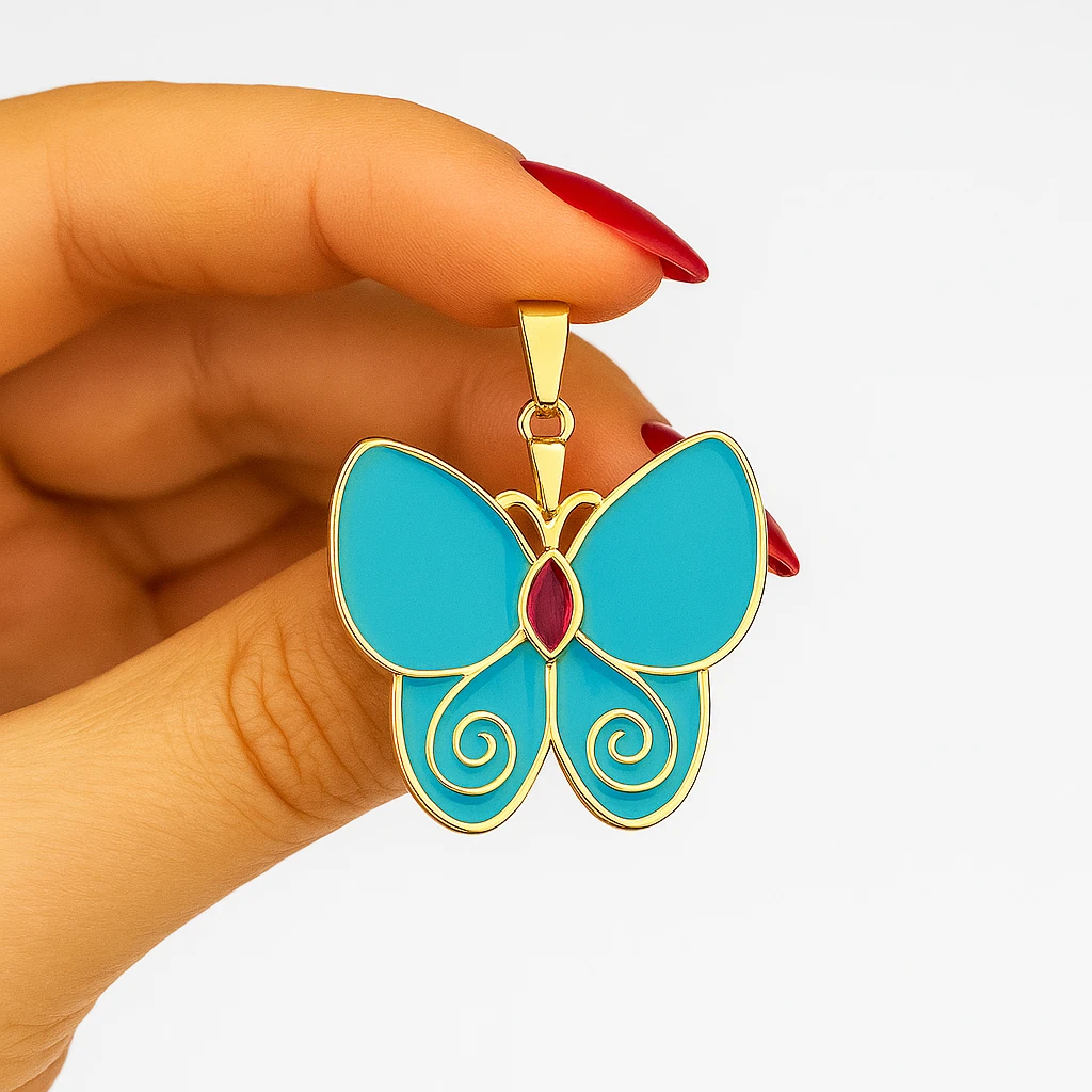 Kelebek Figürlü Mavi Mine İşlemeli Xuping Kolye Ucu – 3 cm