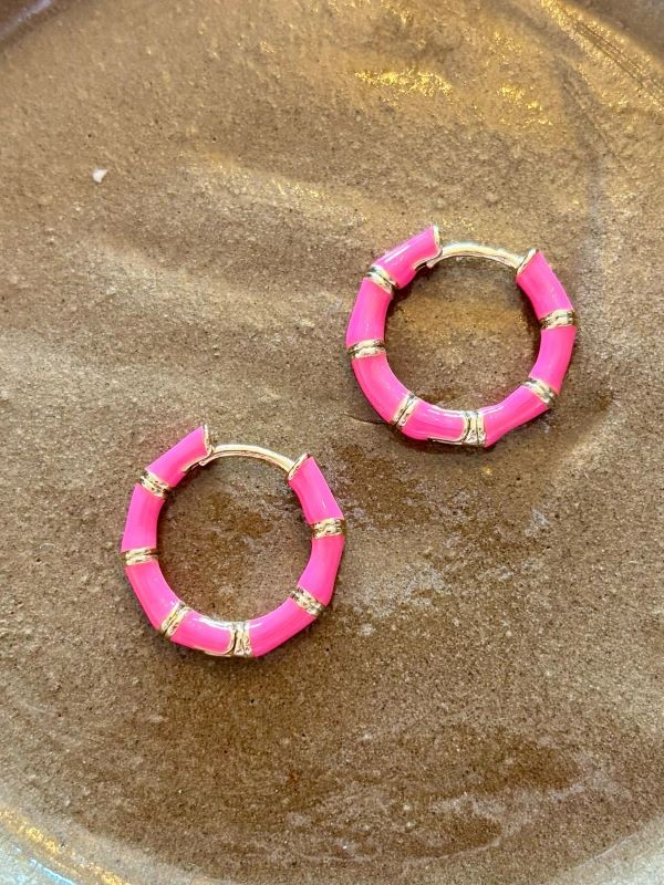 Pembe Mineli Rose Detaylı Şık Yazlık Halka Küpe Kadın Küpe 2 cm