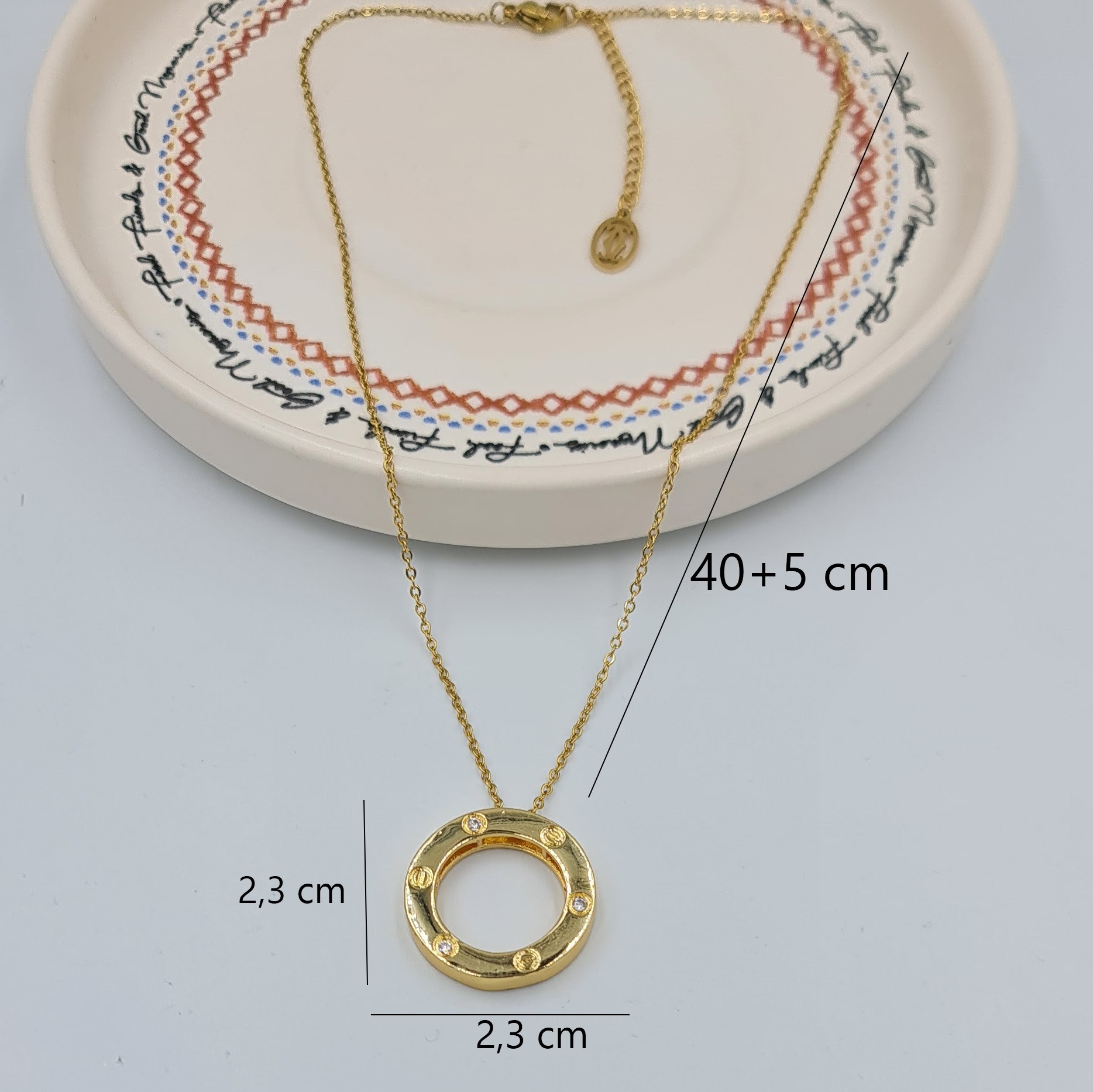 Gold Renk Çift Taraflı Kullanım Zirkon Taş Detaylı Çelik Kolye – LOVE Yazılı, 40+5 cm