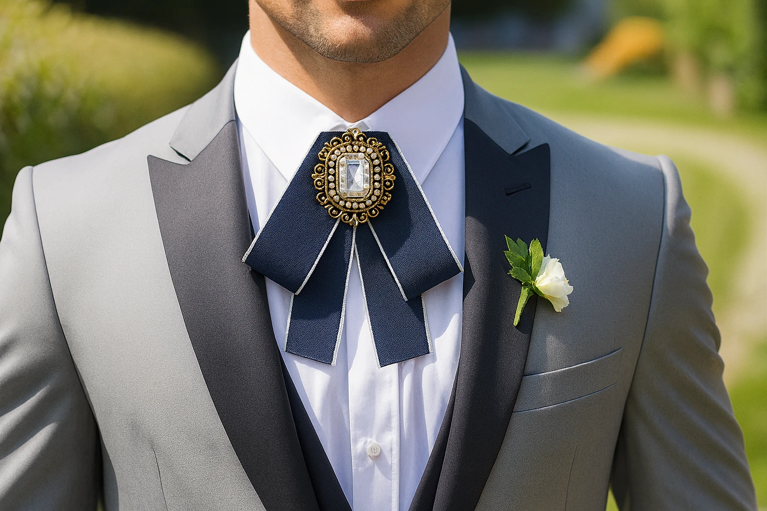 İnci ve Taş Detaylı Ayarlanabilir Papyon Broş – Vintage Stil