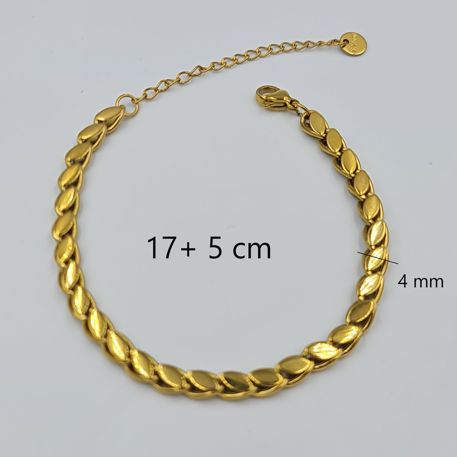 Gold Renk Çelik Arpa Zincir Model Kadın Bileklik - Kararmaz, Suya Dayanıklı