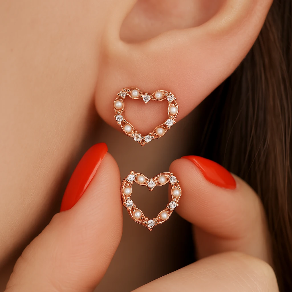 İnci Detaylı Kalp Form Küpe – Mini Zarafet Serisi
