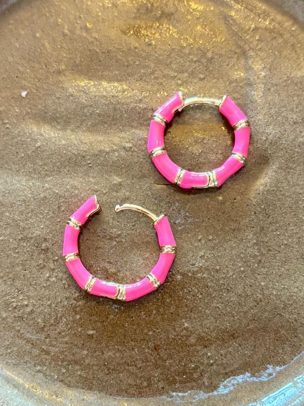 Pembe Mineli Rose Detaylı Şık Yazlık Halka Küpe Kadın Küpe 2 cm