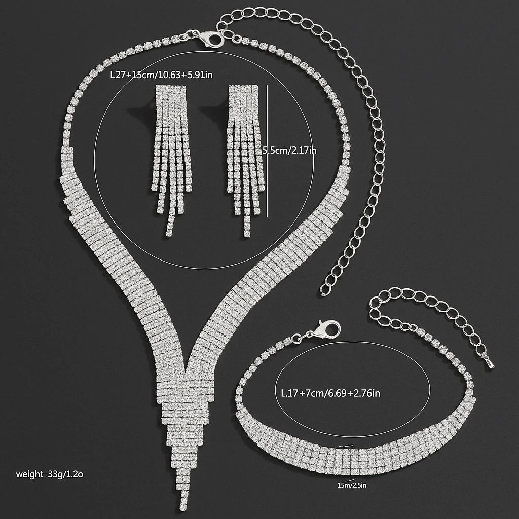 Düğün ve Davetlere Özel Üçlü Taşlı Takı Seti – Kolye, Küpe, Bileklik