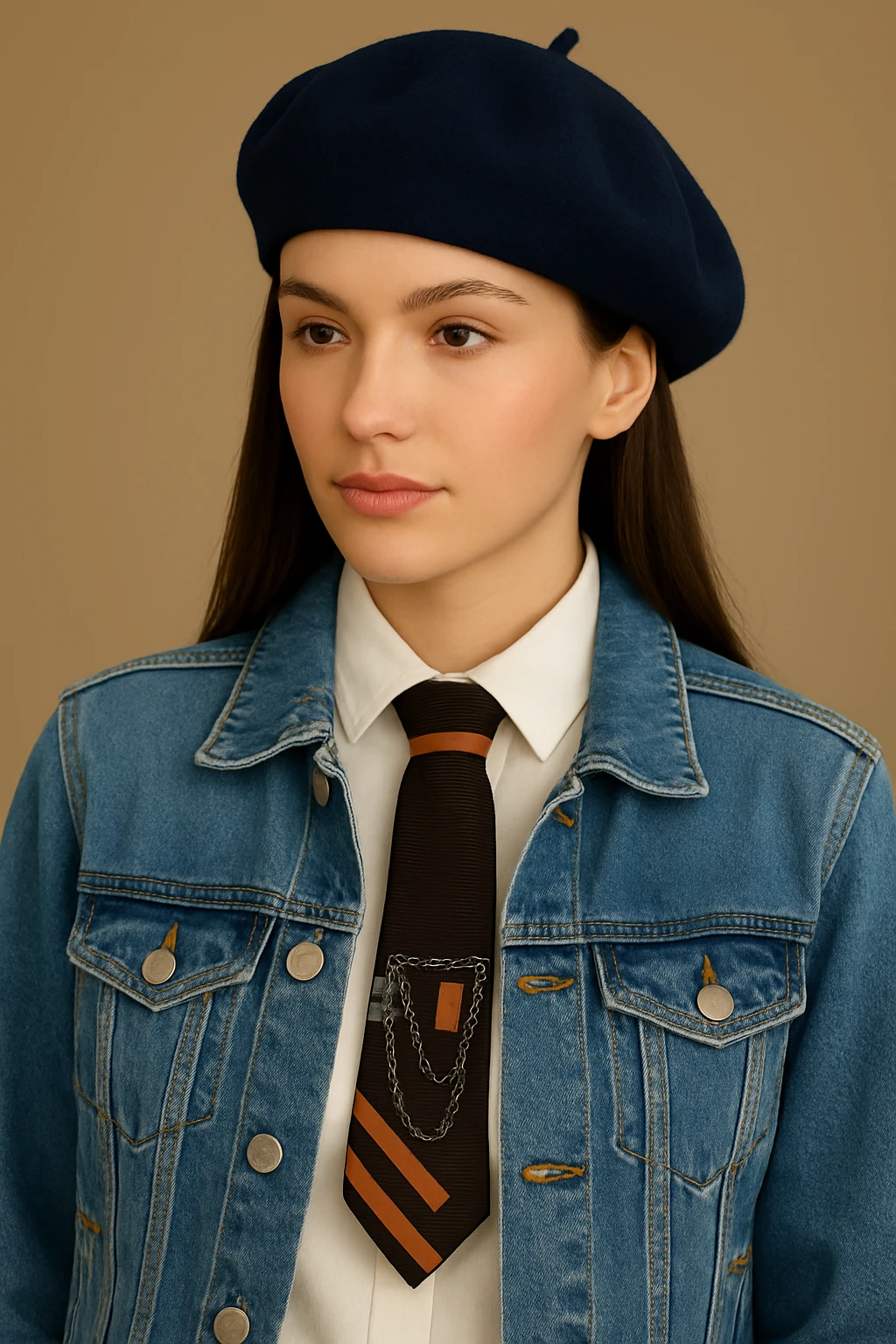 Tarz Zincir Detaylı Kahverengi Kravat – Geometrik Tasarım & Modern Duruş