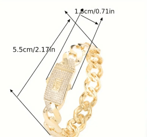 Kadın Gold Renk Zincir Kelepçe Bileklik – Taş Detaylı, 5.5 cm Modern Tasarım