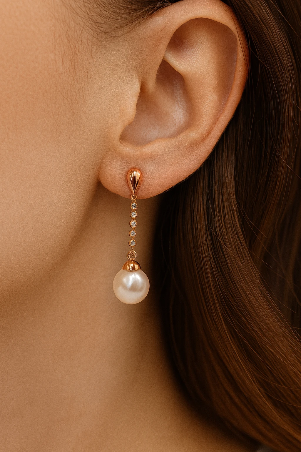 Rose Gold İnci ve Zirkon Detaylı Xuping Küpe