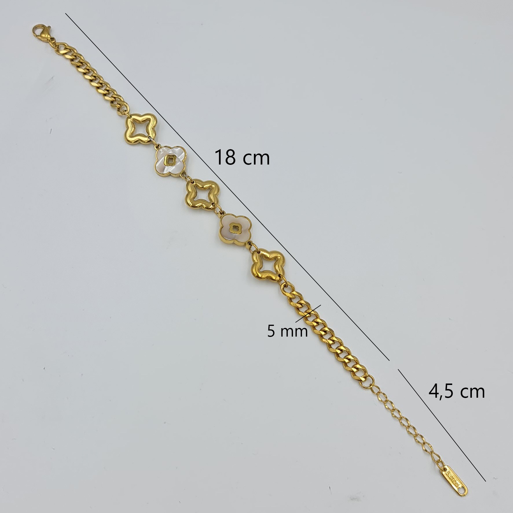 Gold Renk Çelik Çiçek Motifli Bileklik – Ayarlanabilir, 18+4,5 cm