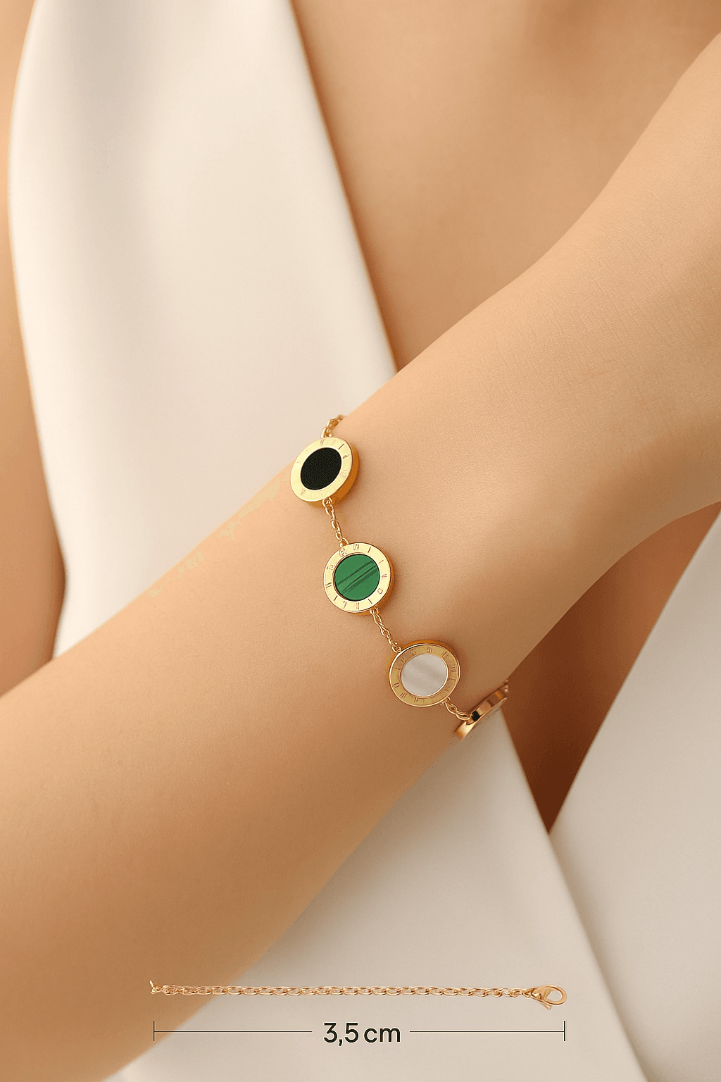 Kadın Minimal Stil Renkli Yuvarlak Taşlı Gold Renk Bileklik