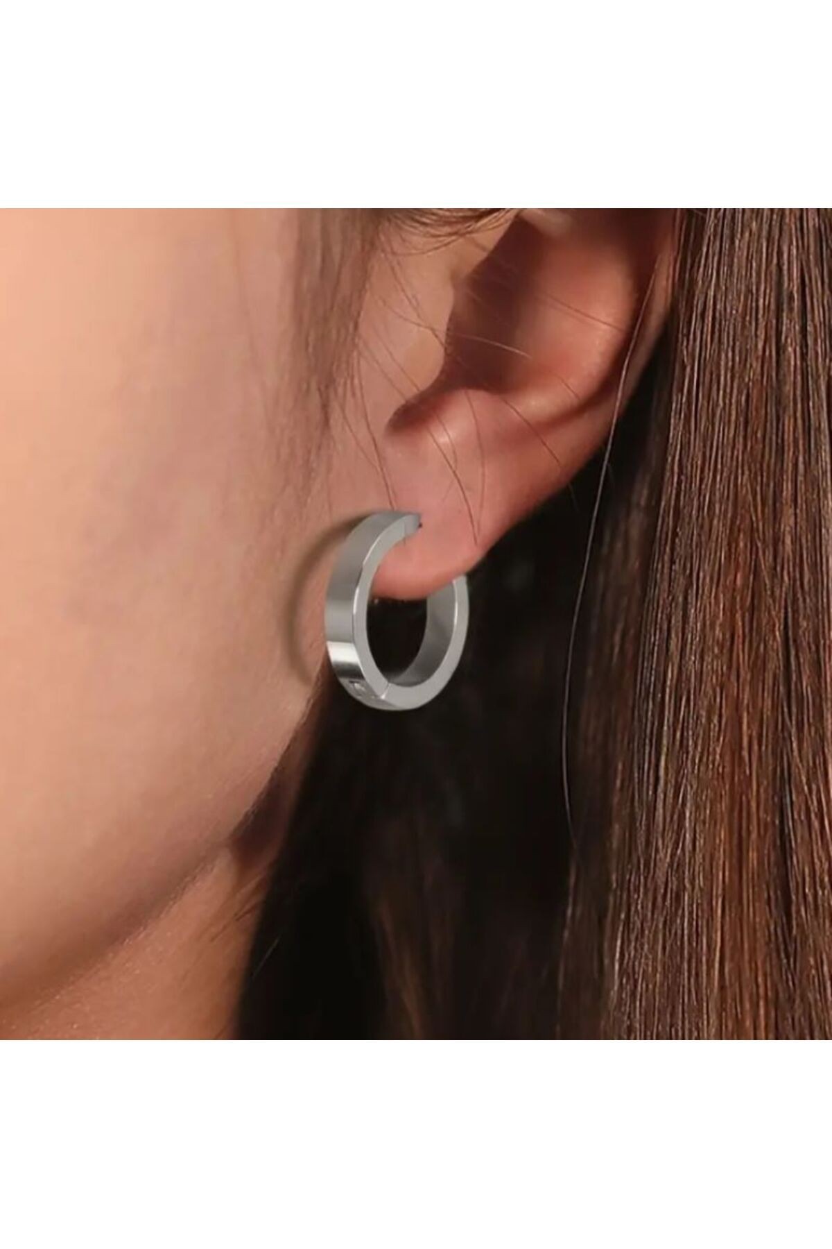 Gümüş Renk Unisex Klasik Halka Küpe 3 mm