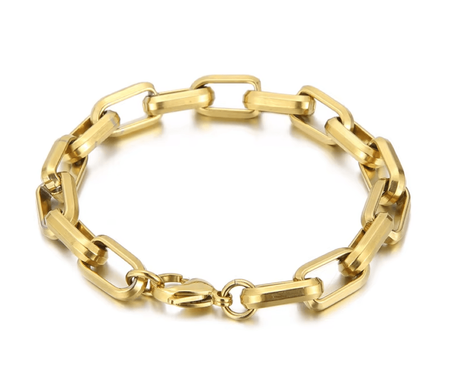 Çelik Gold Renk Unisex Kalın Model Klasik Zincir Bileklik - Kararmaz Suya Dayanıklı 22,5 cm