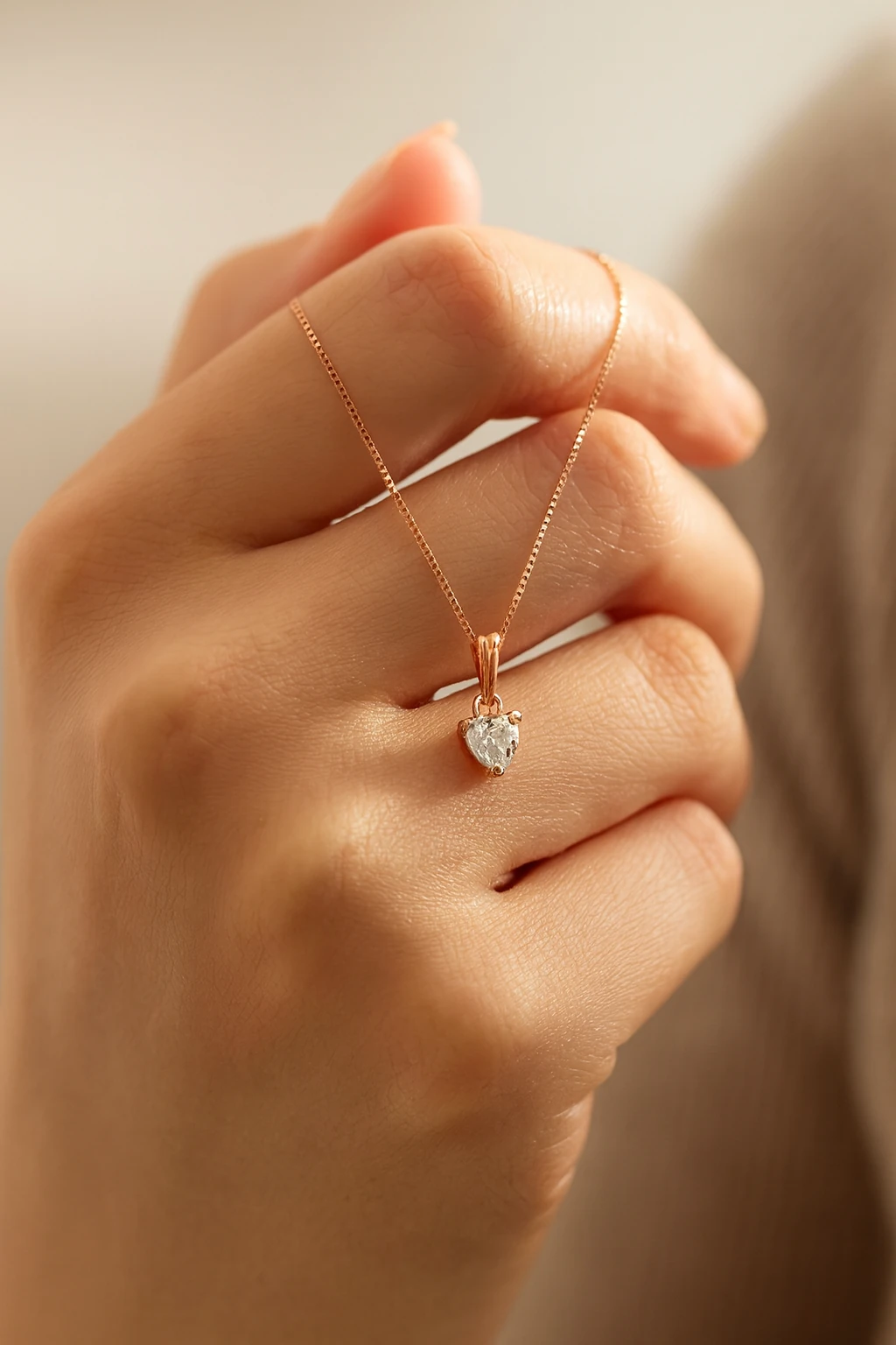 Xuping Rose Kalp Taşlı Minimal Kolye (0.6 cm Obje)