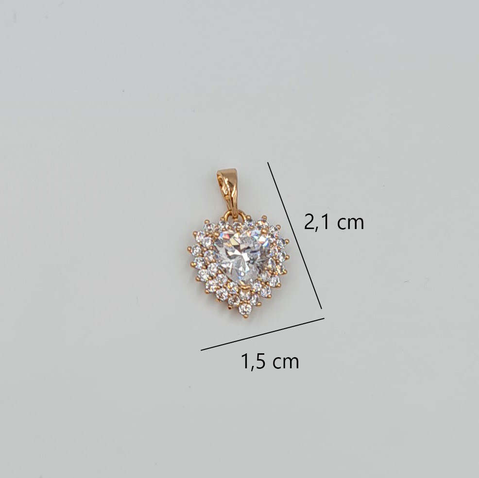 Kalp Şekilli Taşlı Kolye Ucu – Rose Xuping, Işıltılı Zirkon Taşlı (2,1 x 1,5 cm)