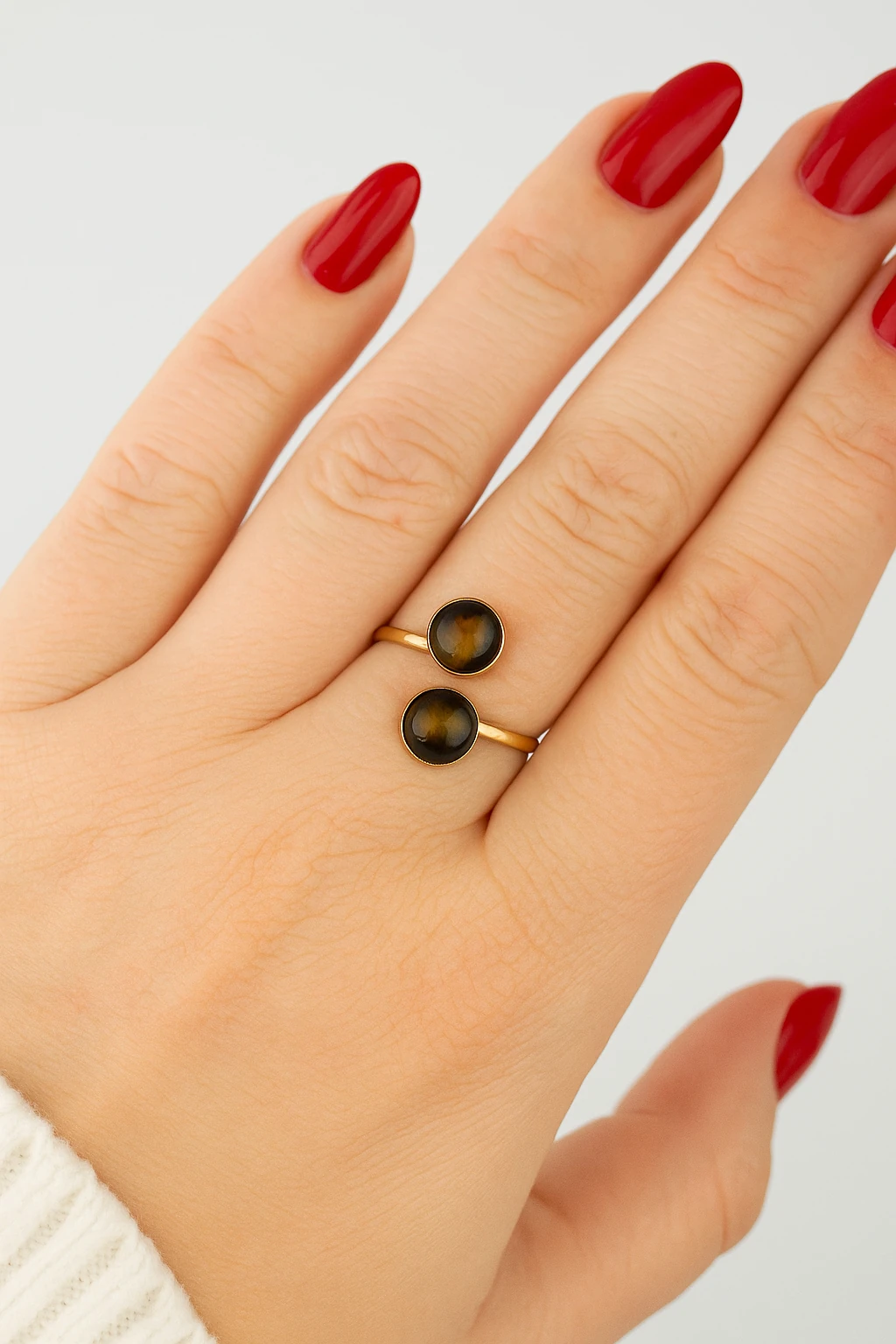 Modern Kavisli Kaplan Gözü Yüzük – Çelik, Ayarlanabilir