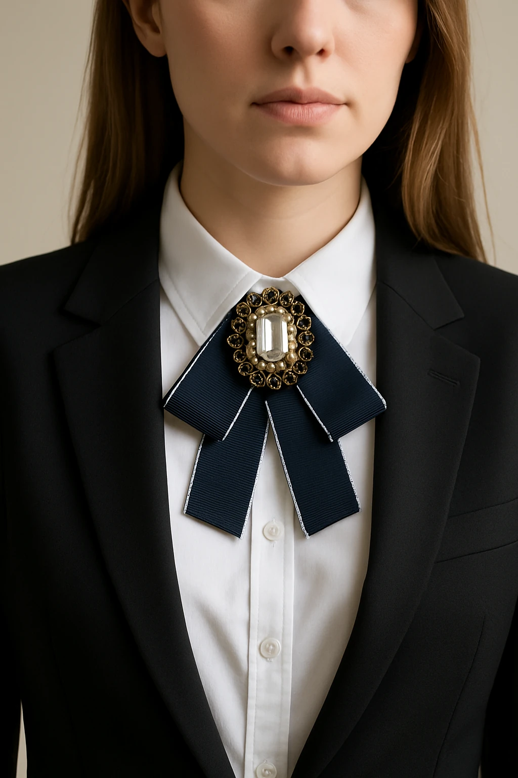 İnci ve Taş Detaylı Ayarlanabilir Papyon Broş – Vintage Stil