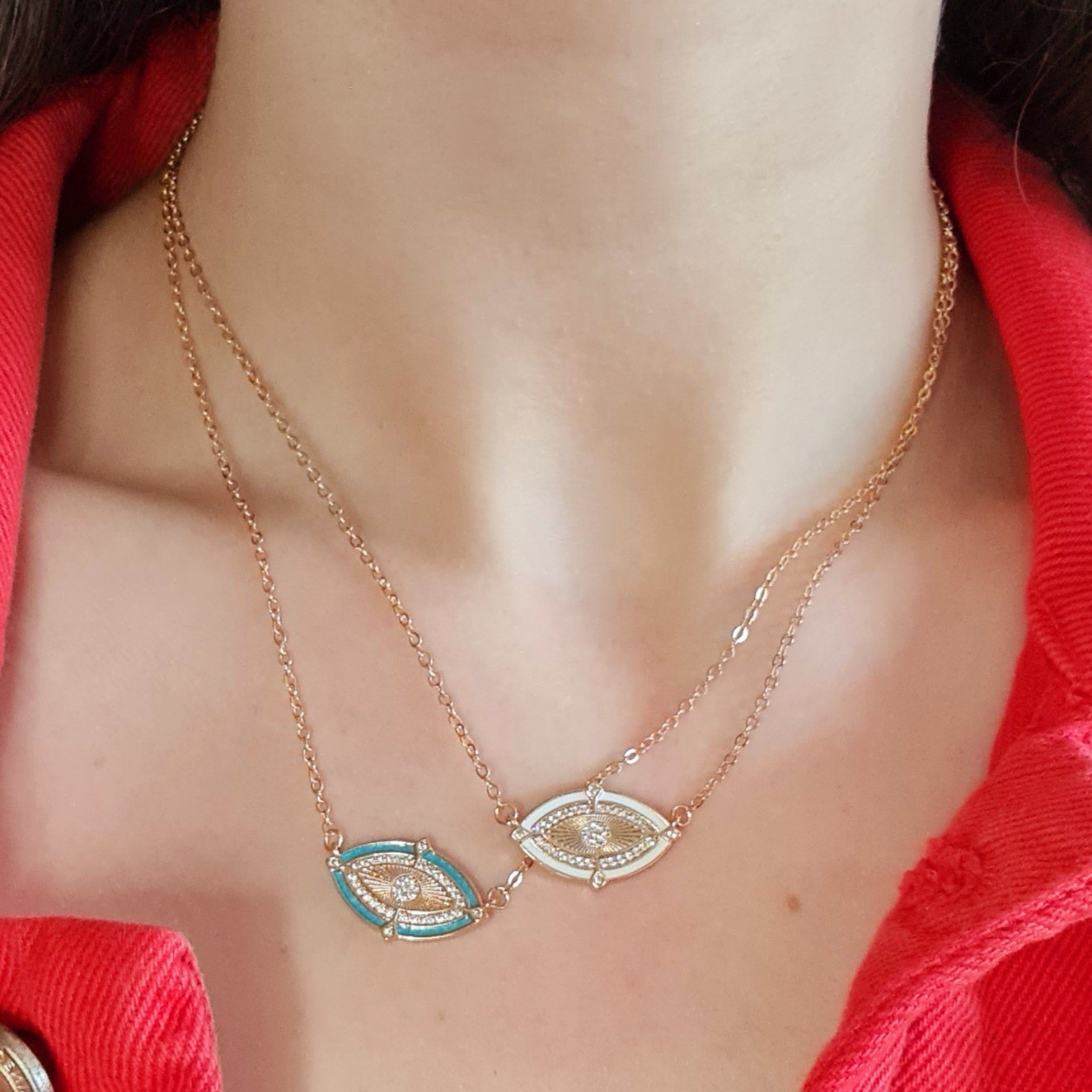Beyaz Mineli Zirkon Taşlı Göz Detaylı Kolye – Rose Xuping, Kararmaz, Ayarlanabilir Zincir (42 + 5,5 cm)