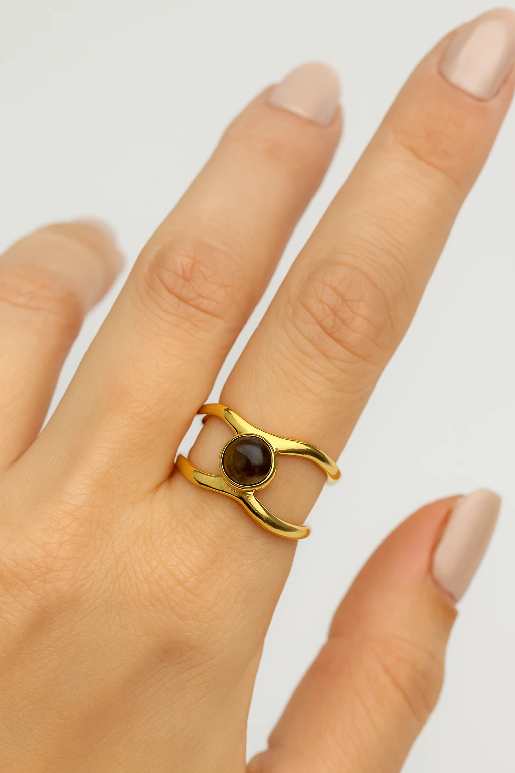 Kadın Kaplan Gözü Taşlı Geniş Yüzük