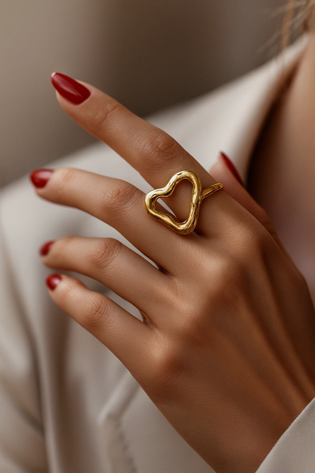 Kadın Gold Kalp Formlu Ayarlanabilir Çelik Yüzük