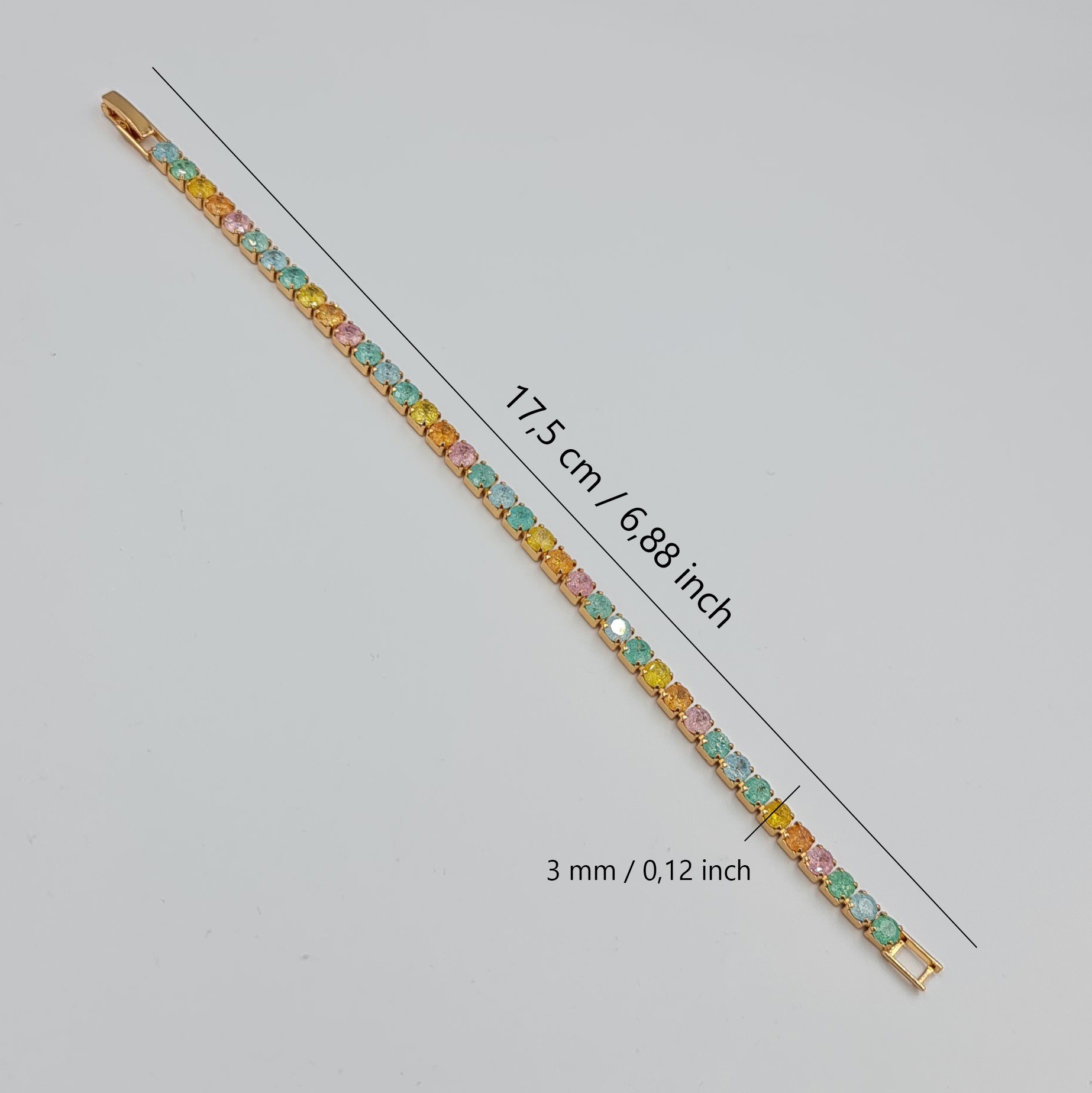 Rose Renkli Zirkon Taşlı Su Yolu Bileklik – VIP Xuping, Kararmaz, Klipsli, 17,5 cm (3 mm)