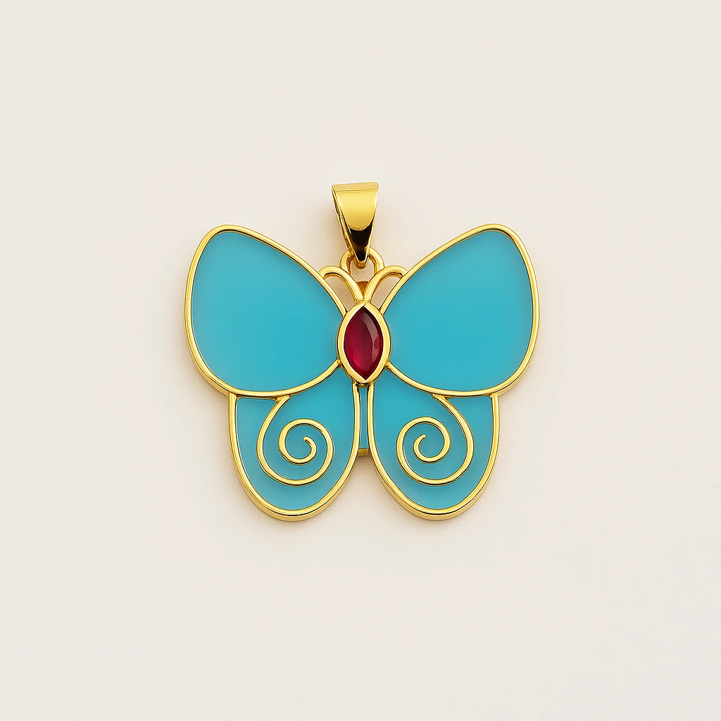 Kelebek Figürlü Mavi Mine İşlemeli Xuping Kolye Ucu – 3 cm