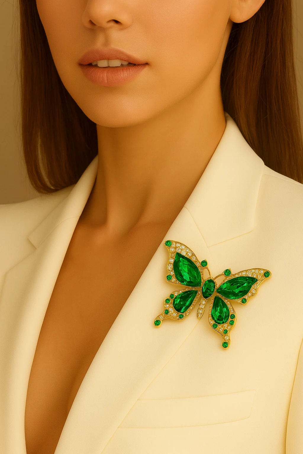 Zümrüt Yeşili Taşlı Kelebek Broş – Gold Renk