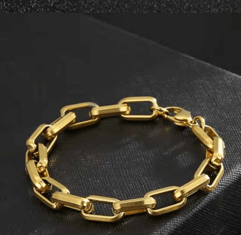 Çelik Gold Renk Unisex Kalın Model Klasik Zincir Bileklik - Kararmaz Suya Dayanıklı 22,5 cm