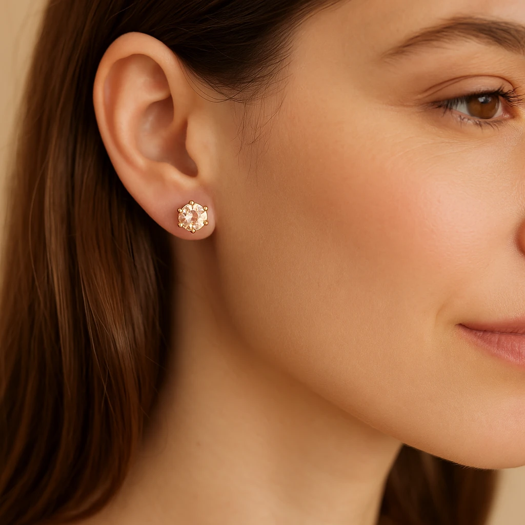 Altın RenkTek Taş Büyük Taşlı Işıltılı Küpe