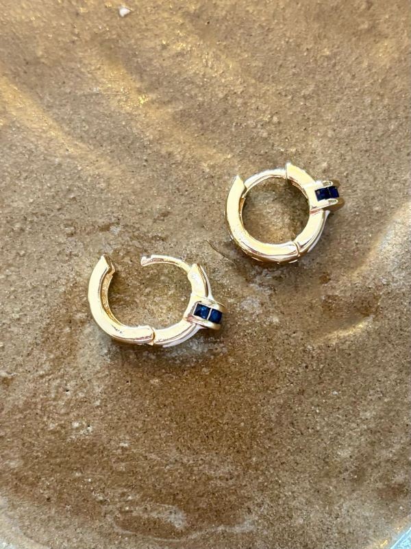 C Beyaz Mineli Lacivert Taş Detaylı Şık Kadın Halka Küpe 1,2 cm