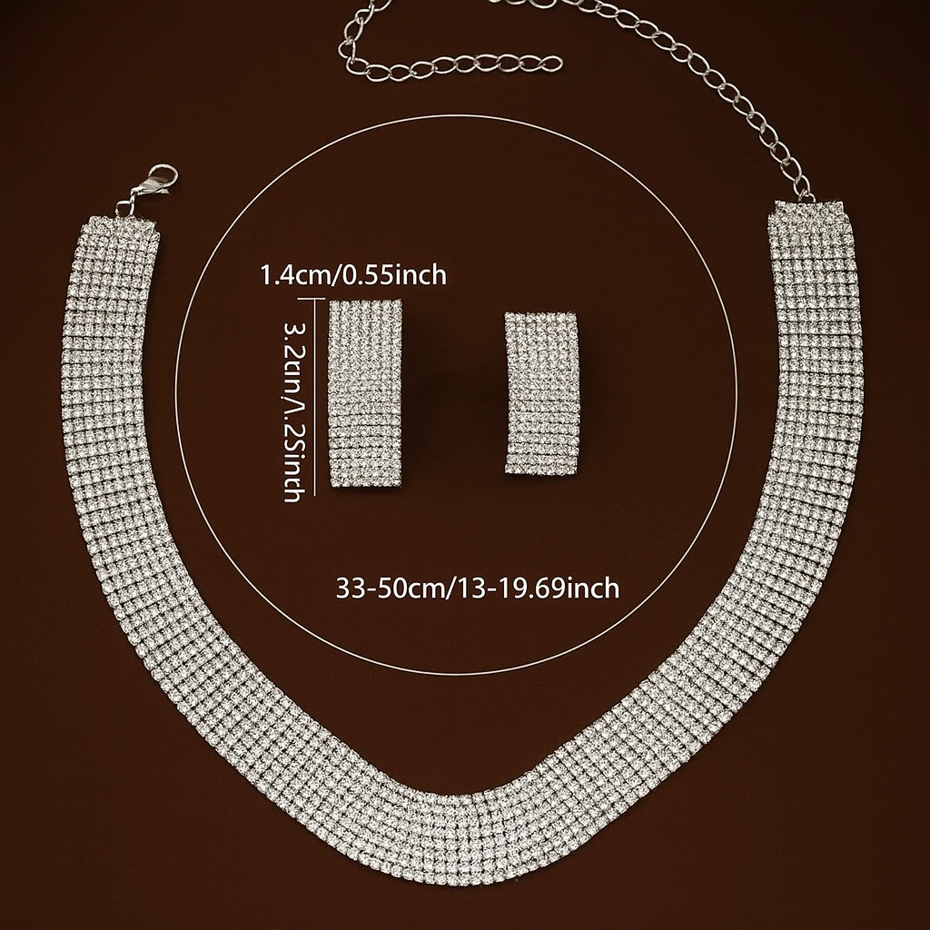 Düğün ve Davet İçin Kristal Taşlı Kolye ve Küpe Seti