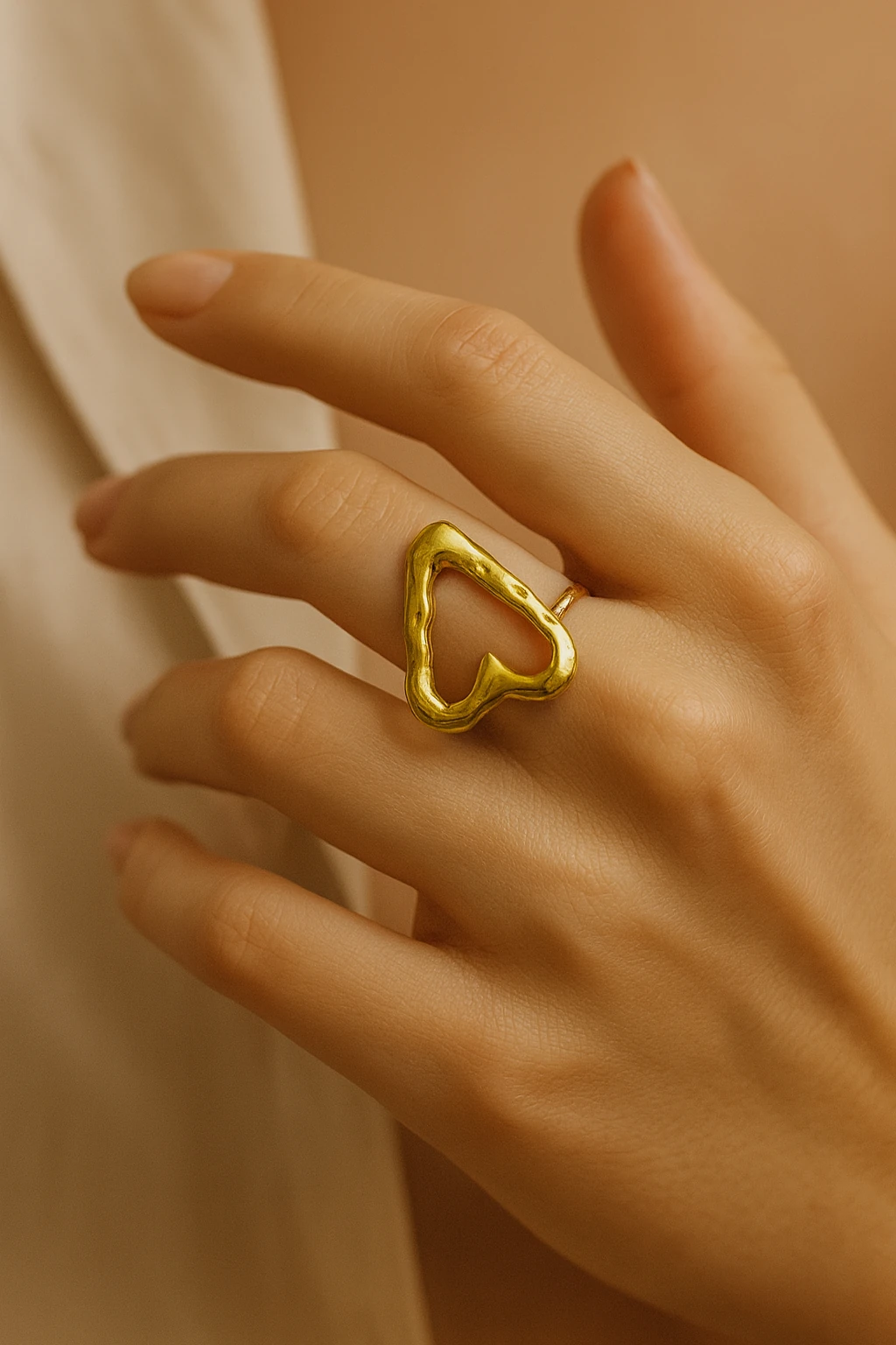 Kadın Gold Kalp Formlu Ayarlanabilir Çelik Yüzük